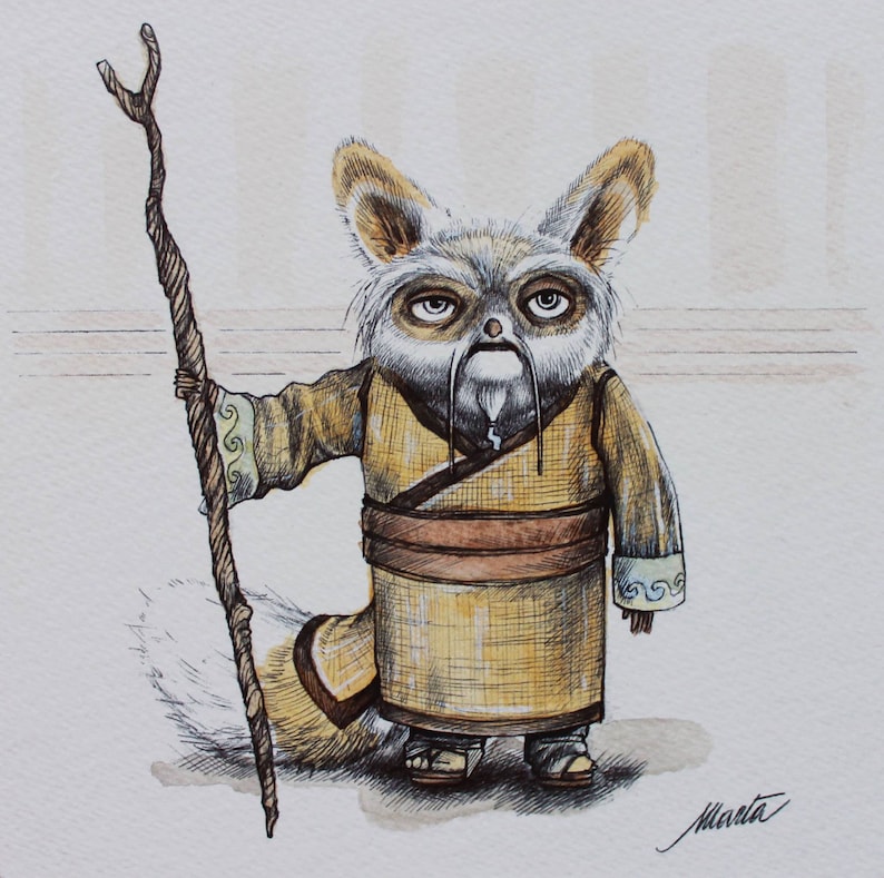 Meister Shifu handbemalt quadratisch original Aquarell 15 x Etsy.de