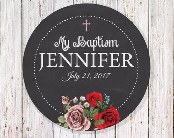 Vintage Floral Baptism 2" Round Label - English or Spanish (DIGITAL FILE)