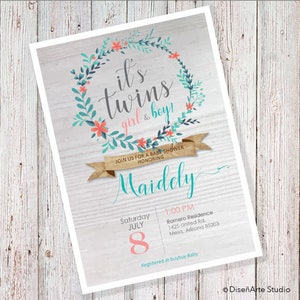 It&#39;s Twins - Baby Shower Invitation (DIGITAL FILE) Can also be worded to read &quot;It&#39;s a Girl&quot; or &quot;It&#39;s a Boy&quot;