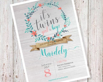 It's Twins - Baby Shower Invitation (DIGITAL FILE) Can also be worded to read "It's a Girl" or "It's a Boy"