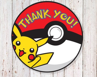 Pokémon - 2" Round Thank You Labels  (INSTANT DOWNLOAD)