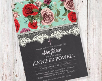 Vintage Floral Baptism Invitation (Can also be worded for a wedding or a babyshower)  English or Spanish (DIGITAL FILE)
