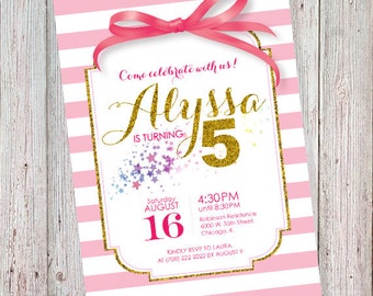 Pink and Gold Birthday Invitation (DIGITAL FILE)