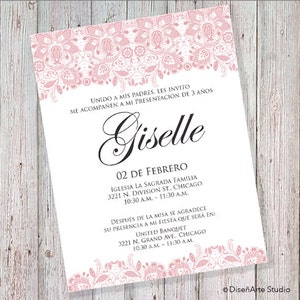 Presentación de 3 Años - Invitación Rosa (Can also be worded for a wedding, baptism or a babyshower) (DIGITAL FILE)