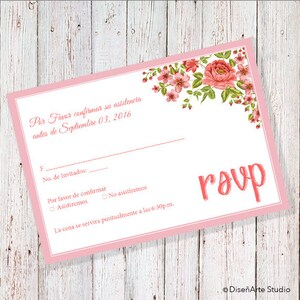 Tarjeta RSVP de bautismo floral (también se puede escribir para una boda o una ducha de bebé) (ARCHIVO DIGITAL)