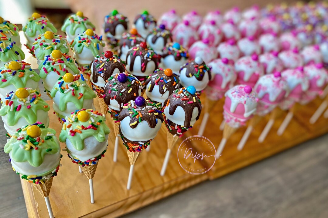 3 Dozen Ice Cream Cone Cake Pops Party Package, Cake Pops, Ice Cream