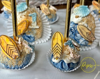 Surf the big ONE, Cake Pops, Beach Themed cake pops and Rice Krispy treats