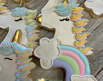 Unicorn sugar cookies, Rainbow sugar cookies, custom cookies, unicorn party package, unicorn party