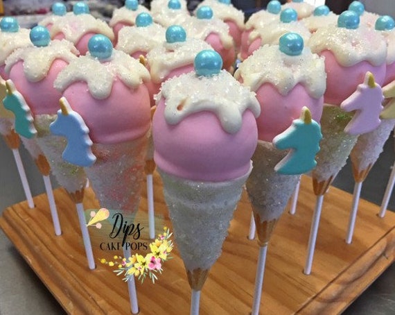 Unicorn Ice Cream Cone Cake Pops Ice Cream Party Birthday Etsy