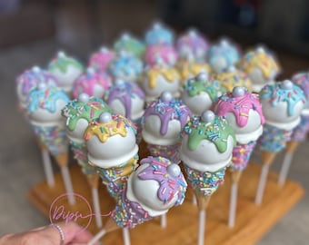 Cake Pops,  Pastel Ice cream Cone Cake Pops,Ice Cream Cone Cake Pops, Candyland Cake Pops, Dessert table treats