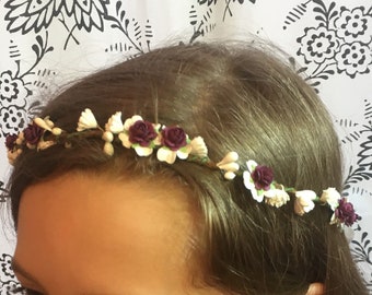 Burgundy White Flower Crown Bridesmaid Hair Piece Flower Etsy