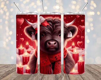 Valentine Highland Cow 20oz. Skinny Tumbler Wrap