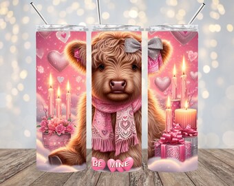 Valentine Highland Cow 20oz. Skinny Tumbler Wrap