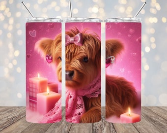 Valentine Highland Cow 20oz. Skinny Tumbler Wrap