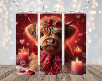 Valentine Highland Cow 20oz. Skinny Tumbler Wrap