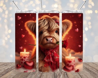 Valentine Highland Cow 20oz. Skinny Tumbler Wrap