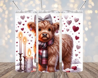 Valentine Highland Cow 20oz. Skinny Tumbler Wrap