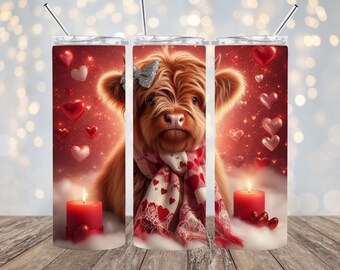 Valentine Highland Cow 20oz. Skinny Tumbler Wrap
