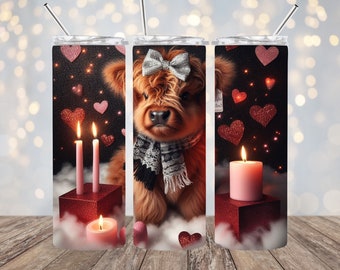 Valentine Highland Cow 20oz. Skinny Tumbler Wrap