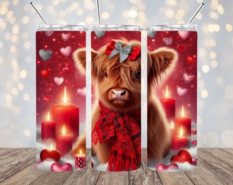 Valentine Highland Cow 20oz. Skinny Tumbler Wrap