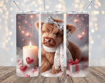 Valentine Highland Cow 20oz. Skinny Tumbler Wrap