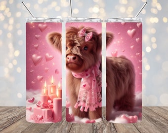 Valentine Highland Cow 20oz. Skinny Tumbler Wrap