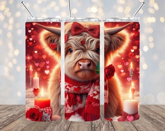 Valentine Highland Cow 20oz. Skinny Tumbler Wrap