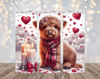 Valentine Highland Cow 20oz. Skinny Tumbler Wrap