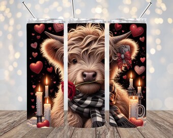 Valentine Highland Cow 20oz. Skinny Tumbler Wrap