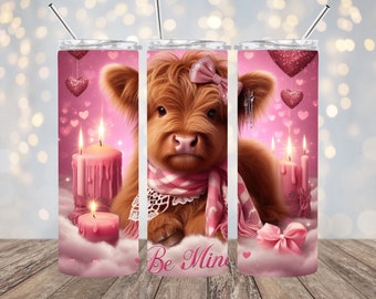 Valentine Highland Cow 20oz. Skinny Tumbler Wrap