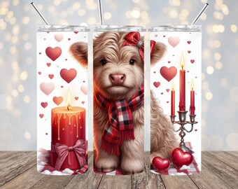 Valentine Highland Cow 20oz. Skinny Tumbler Wrap