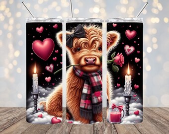 Valentine Highland Cow 20oz. Skinny Tumbler Wrap
