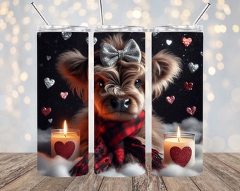 Valentine Highland Cow 20oz. Skinny Tumbler Wrap