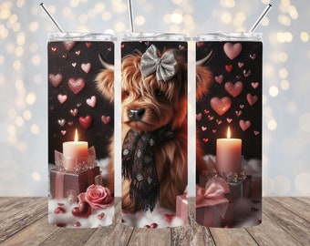 Valentine Highland Cow 20oz. Skinny Tumbler Wrap