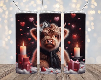 Valentine Highland Cow 20oz. Skinny Tumbler Wrap