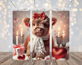 Valentine Highland Cow 20oz. Skinny Tumbler Wrap