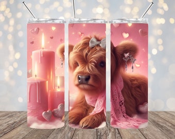 Valentine Highland Cow 20oz. Skinny Tumbler Wrap