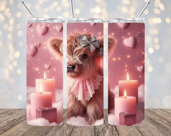 Valentine Highland Cow 20oz. Skinny Tumbler Wrap