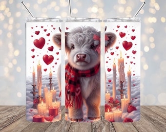 Valentine Highland Cow 20oz. Skinny Tumbler Wrap