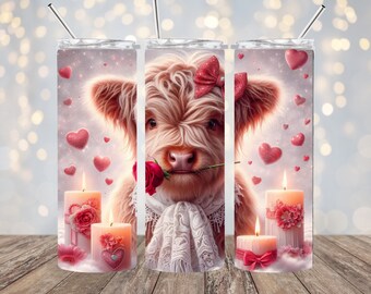 Valentine Highland Cow 20oz. Skinny Tumbler Wrap