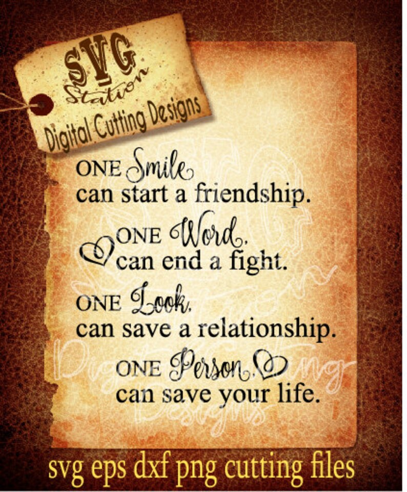 One Smile One Word One Look One Person Friendship Svg Instant Etsy
