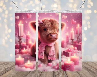 Valentine Highland Cow 20oz. Skinny Tumbler Wrap