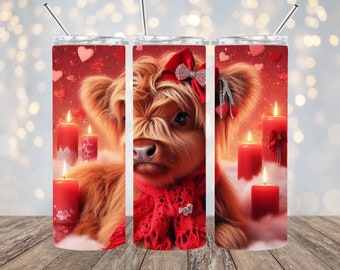 Valentine Highland Cow 20oz. Skinny Tumbler Wrap