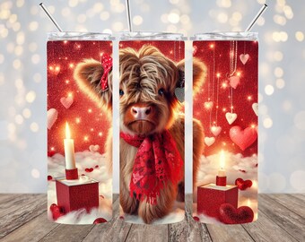 The  Valentine Highland Cow 20oz Skinny Tumbler Wrap