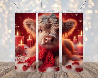 Valentine Highland Cow 20oz. Skinny Tumbler Wrap