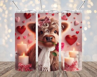Valentine Highland Cow 20oz. Skinny Tumbler Wrap