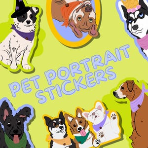 Custom Vinyl Matte Pet Stickers | Hand Drawn Personalized Pet Sticker, Dog Face Sticker, Cat Face Sticker, Sticker of my pets, Cartoon style
