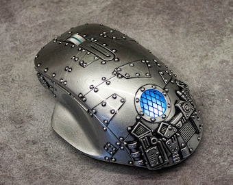 Military gift Cyberpunk computer mouse plastic wireless mouse Industrial desk decor.