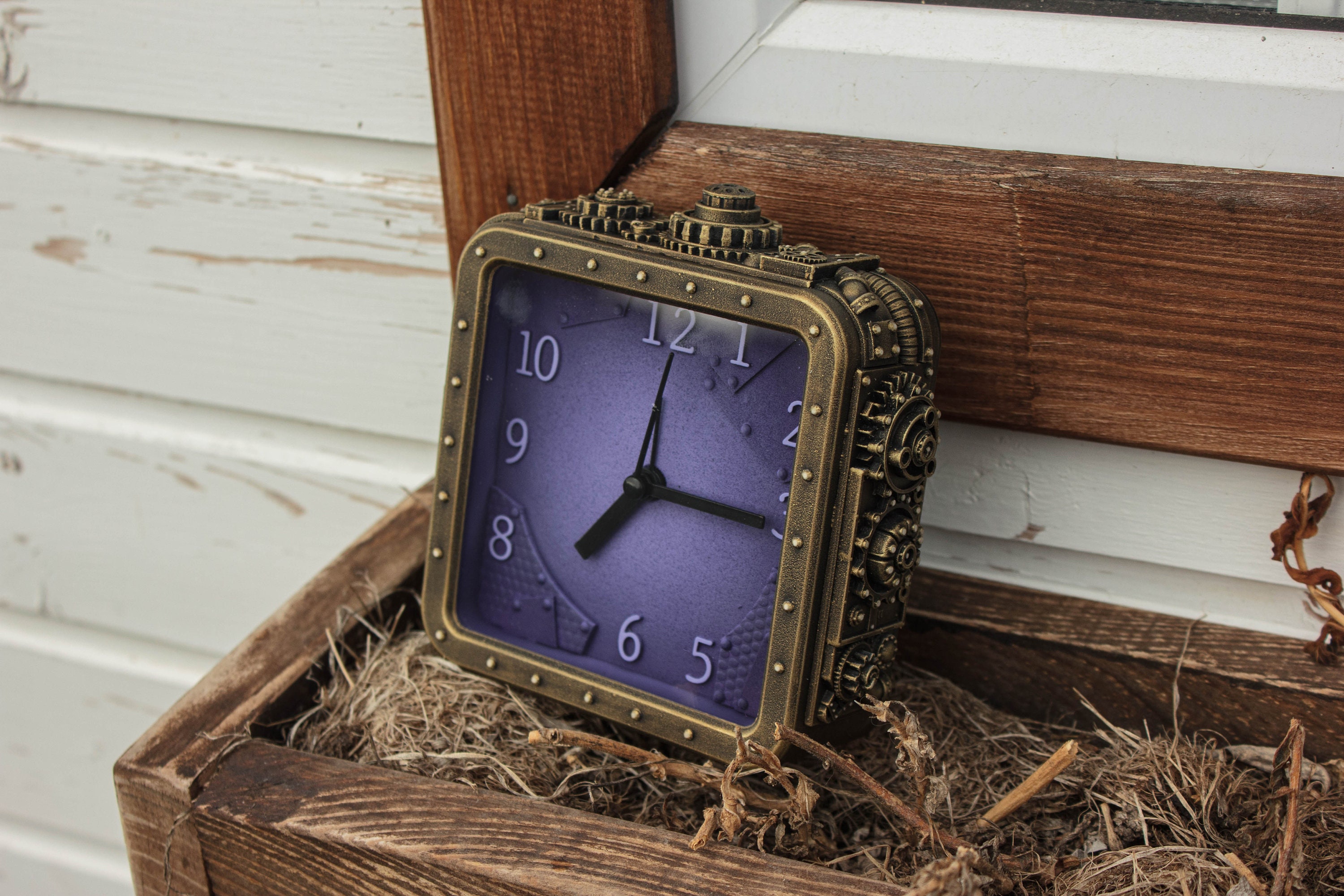 Steampunk style loft alarm clock. Custom purple color office Etsy