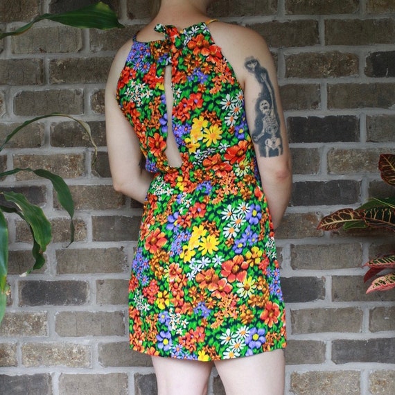 Bright Colourful Floral Mini Halter Dress - image 4